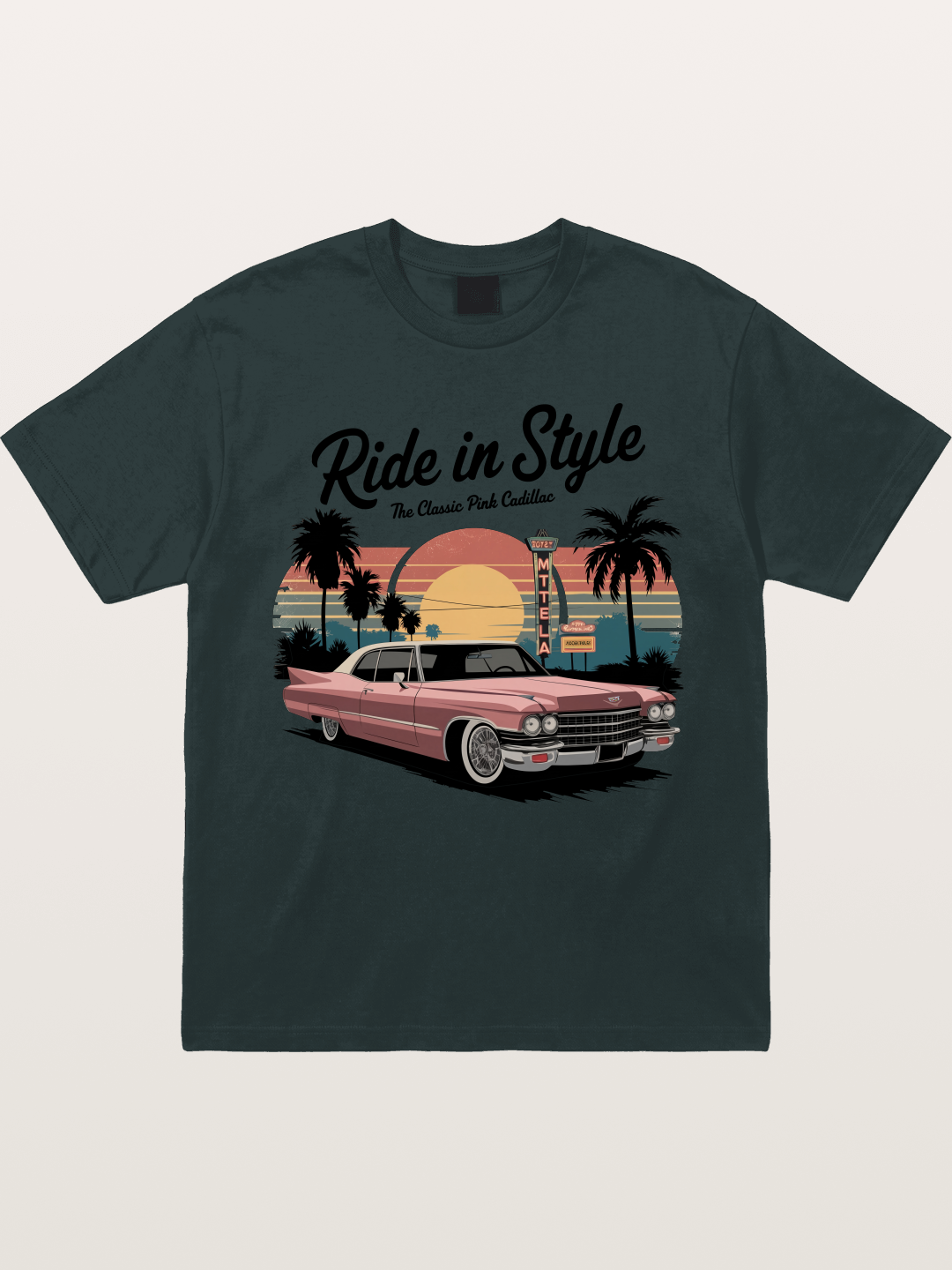 intage Pink Cadillac Retro Poster Gildan T-shirt