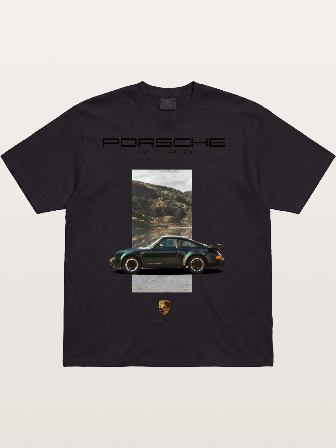 Vintage 911 Turbo Mountain Print Cotton T-shirt