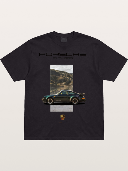 Vintage 911 Turbo Mountain Print Cotton T-shirt
