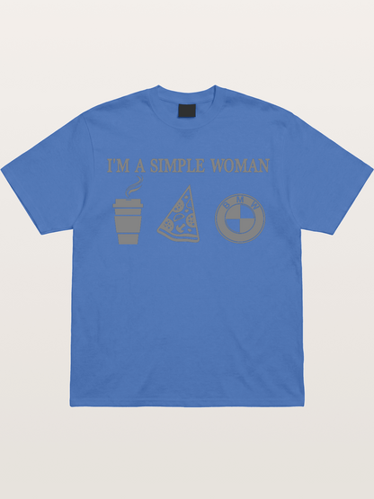Simple Woman BMW Coffee Pizza Art Gildan T-shirt
