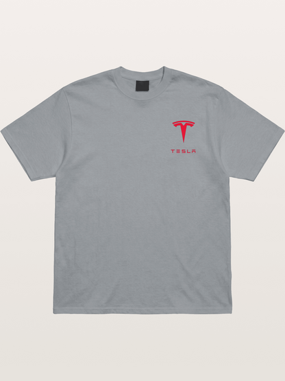 Tesla Red Logo Sticker Gildan T-shirt