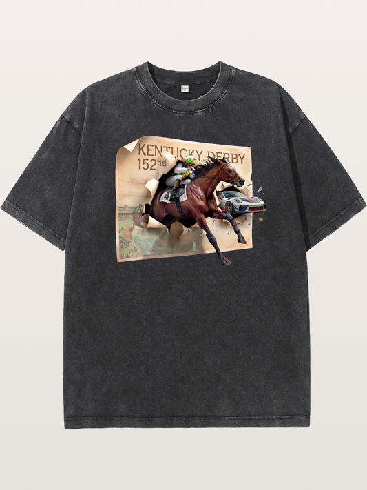 Derby Horse Porsche Collision Washed T-shirt