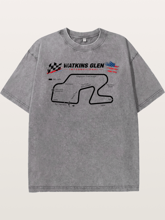 Watkins Glen Road Course Map Art Washed T-shirt