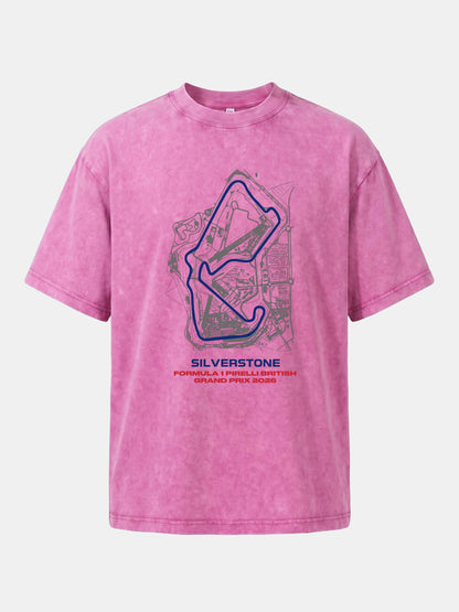 Silverstone Circuit Blueprint Layout Washed T-shirt