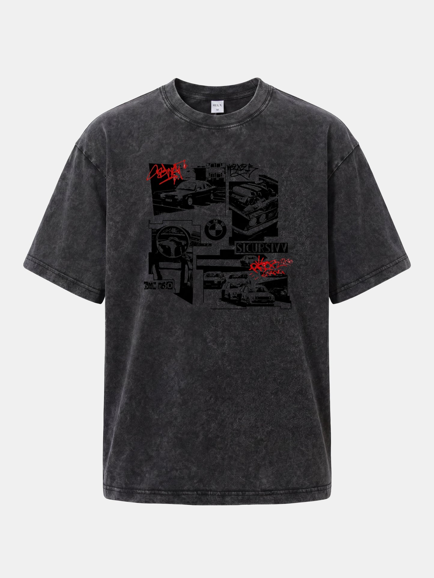 BMW E30 Collage Graffiti Art Washed T-shirt