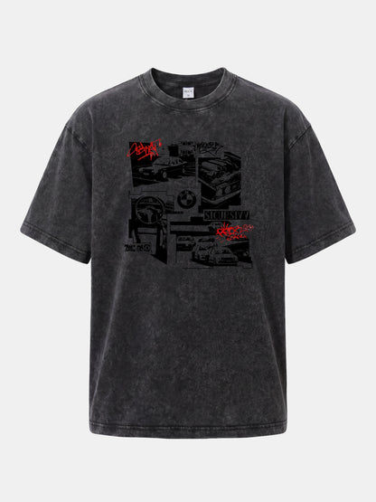 BMW E30 Collage Graffiti Art Washed T-shirt