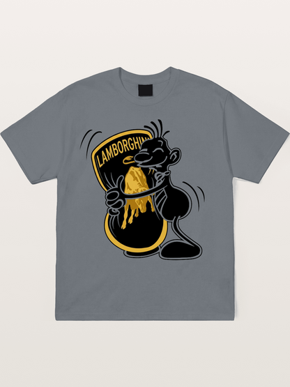 Cartoon Hugs Lamborghini Logo Cotton T-shirt