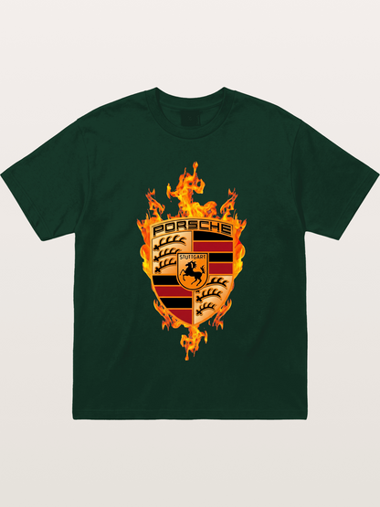 Porsche Crest Fire Flame Design Gildan T-shirt