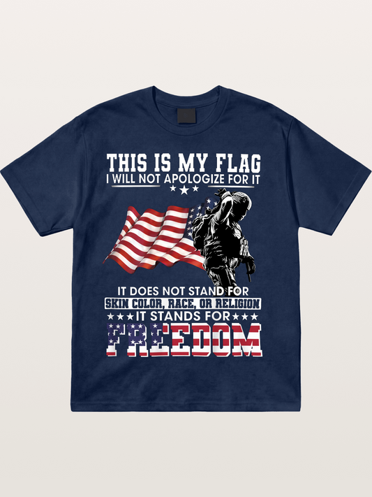 Freedom Soldier American Flag Silhouette Cotton T-shirt