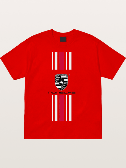 Porsche Crest Striped Design Cotton T-shirt