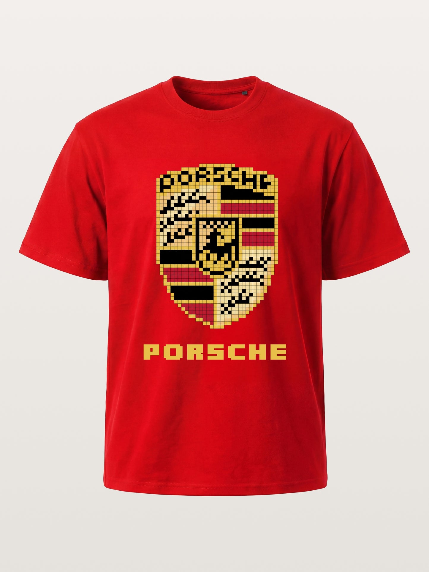 Pixel Mosaic Porsche Crest Emblem Cotton T-shirt