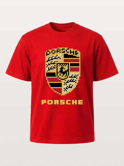 Pixel Mosaic Porsche Crest Emblem Cotton T-shirt