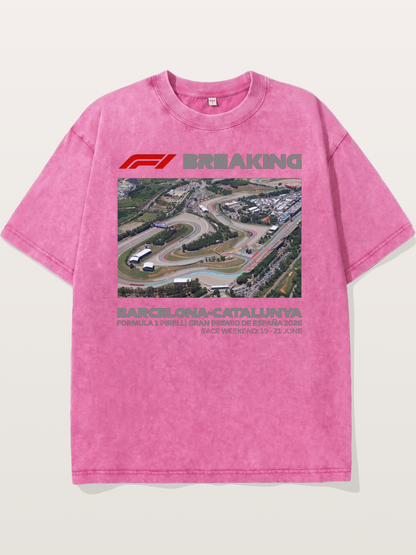 Barcelona Catalunya Track Aerial View Washed T-shirt