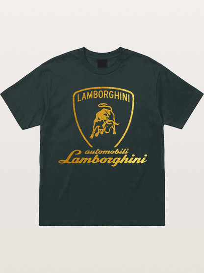 Lamborghini Gold Logo and Bull Shield Gildan T-shirt