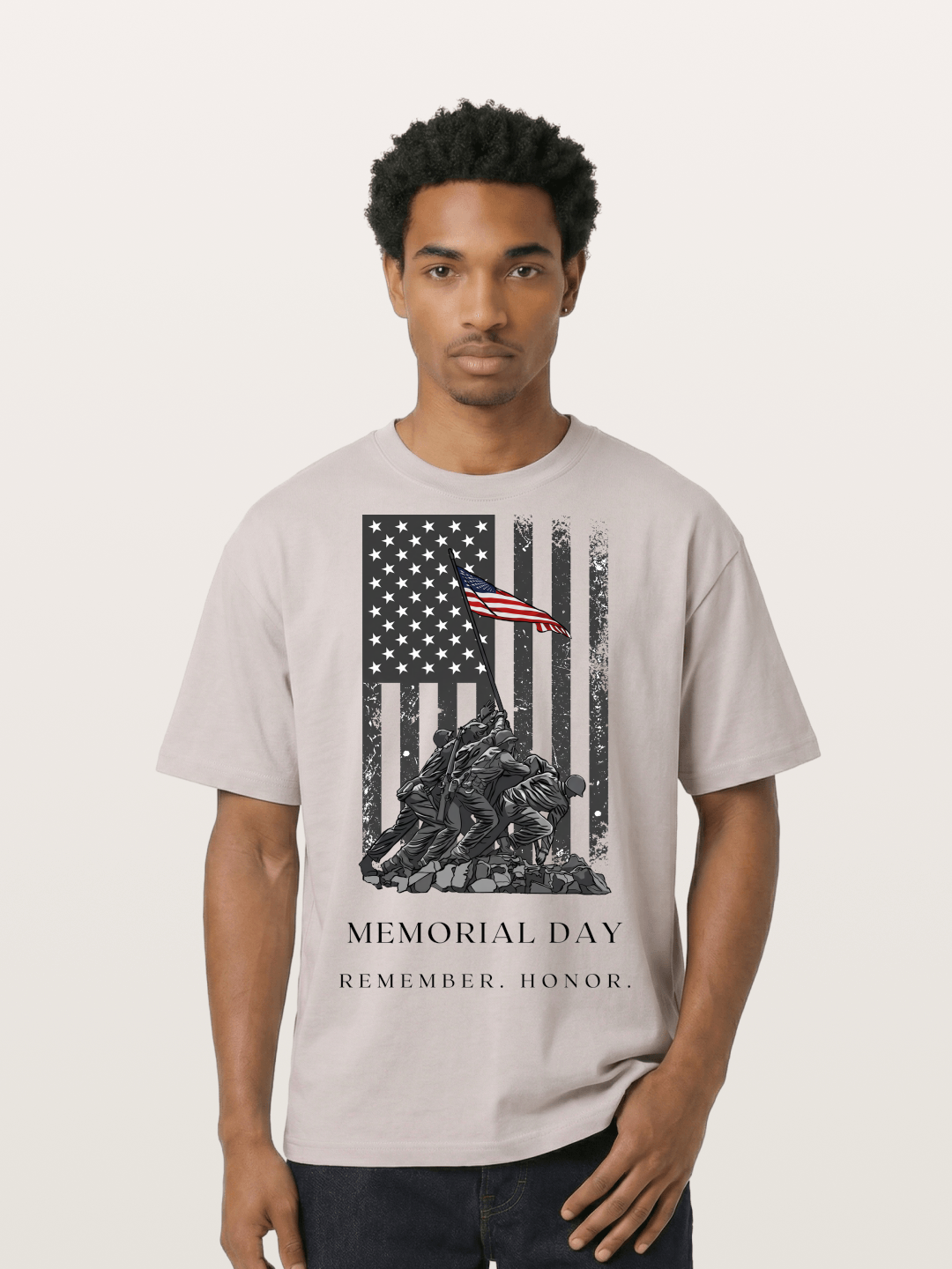 Memorial Day Flag Raising Print Cotton T-shirt