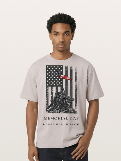 Memorial Day Flag Raising Print Cotton T-shirt