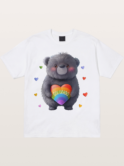 Colorado Pride Bear With Rainbow Heart Cotton T-shirt