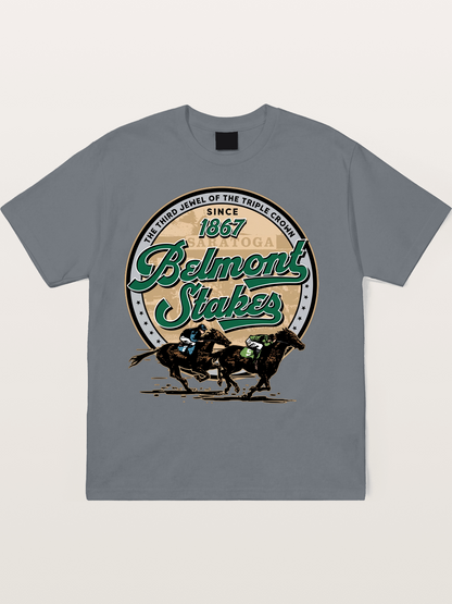 Belmont Stakes Two Horses Racing Cotton T-shirt