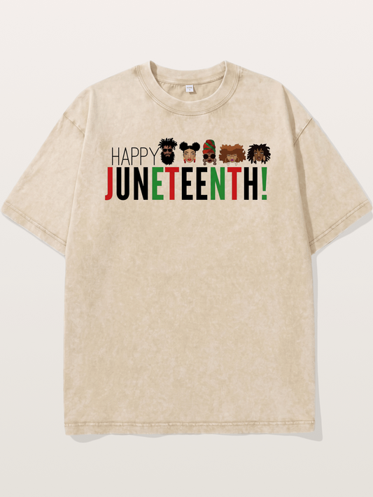Happy Juneteenth Diverse Faces Washed T-shirt