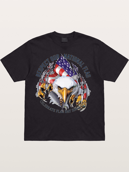Ripped Flag Eagle Patriotic Print Cotton T-shirt