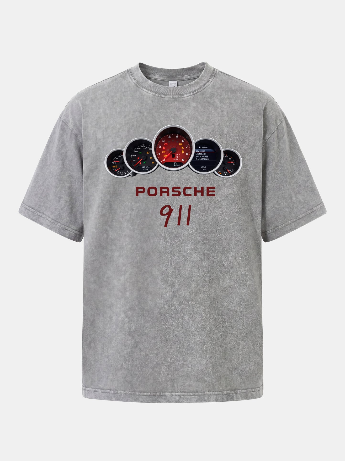 Five Piece Porsche 911 Gauge Cluster Washed T-shirt