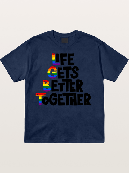 Together Pride Rainbow Quote Art Cotton T-shirt
