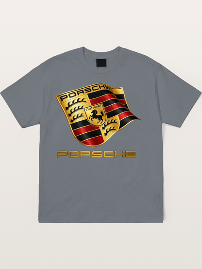Porsche Waving Crest Art Cotton T-shirt
