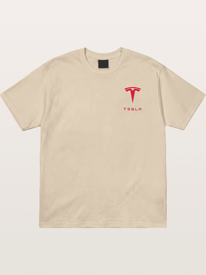 Tesla Red Logo Sticker Gildan T-shirt