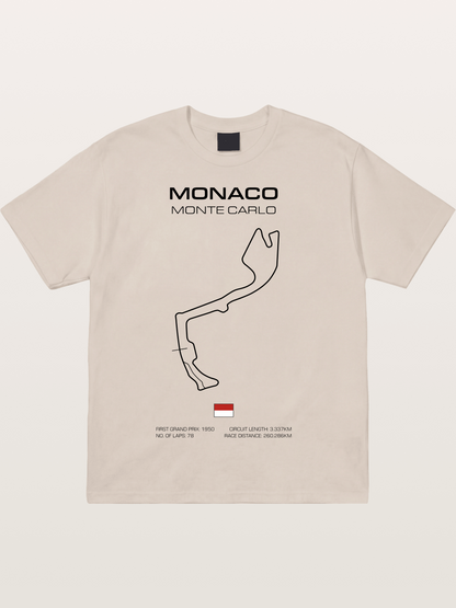 Monaco Circuit Minimal Line With Flag Cotton T-shirt