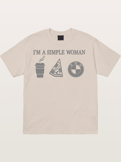 Simple Woman BMW Coffee Pizza Art Cotton T-shirt
