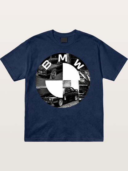 BMW Black White Photo Collage Logo Cotton T-shirt
