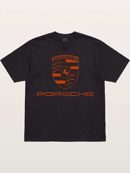 Porsche Crest Orange White Logo Gildan T-shirt