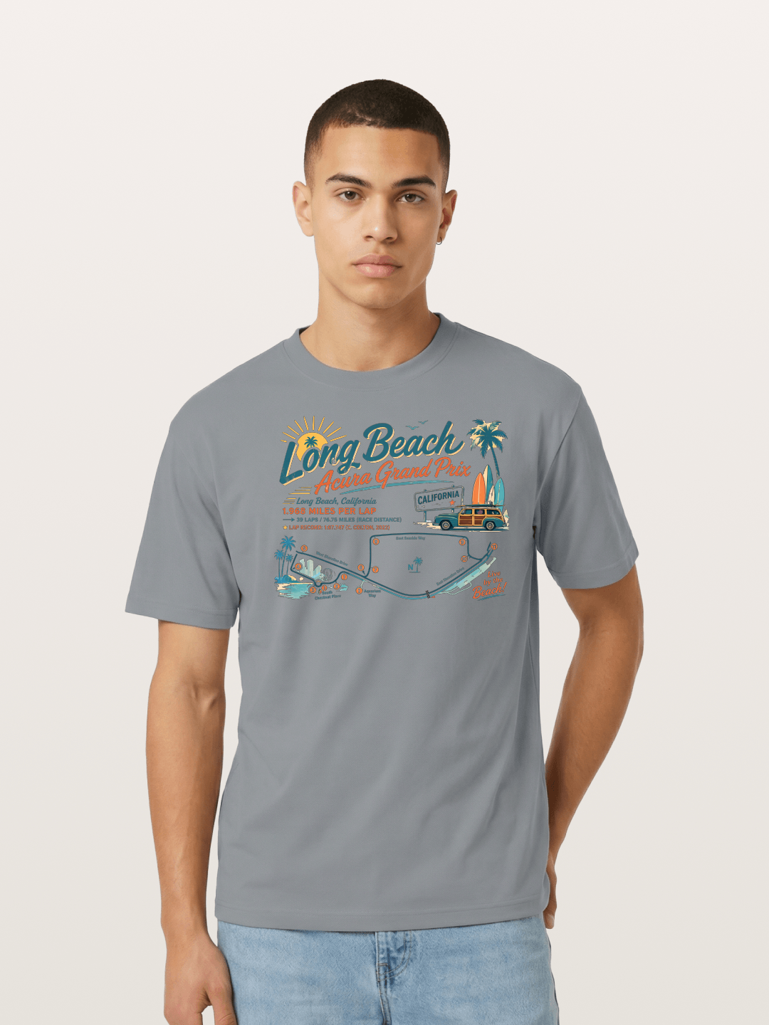 California Long Beach Race Poster Cotton T-shirt