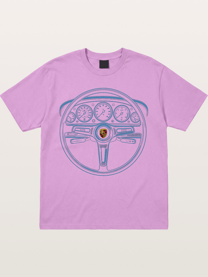 Porsche Classic Steering Wheel Blueprint Gildan T-shirt