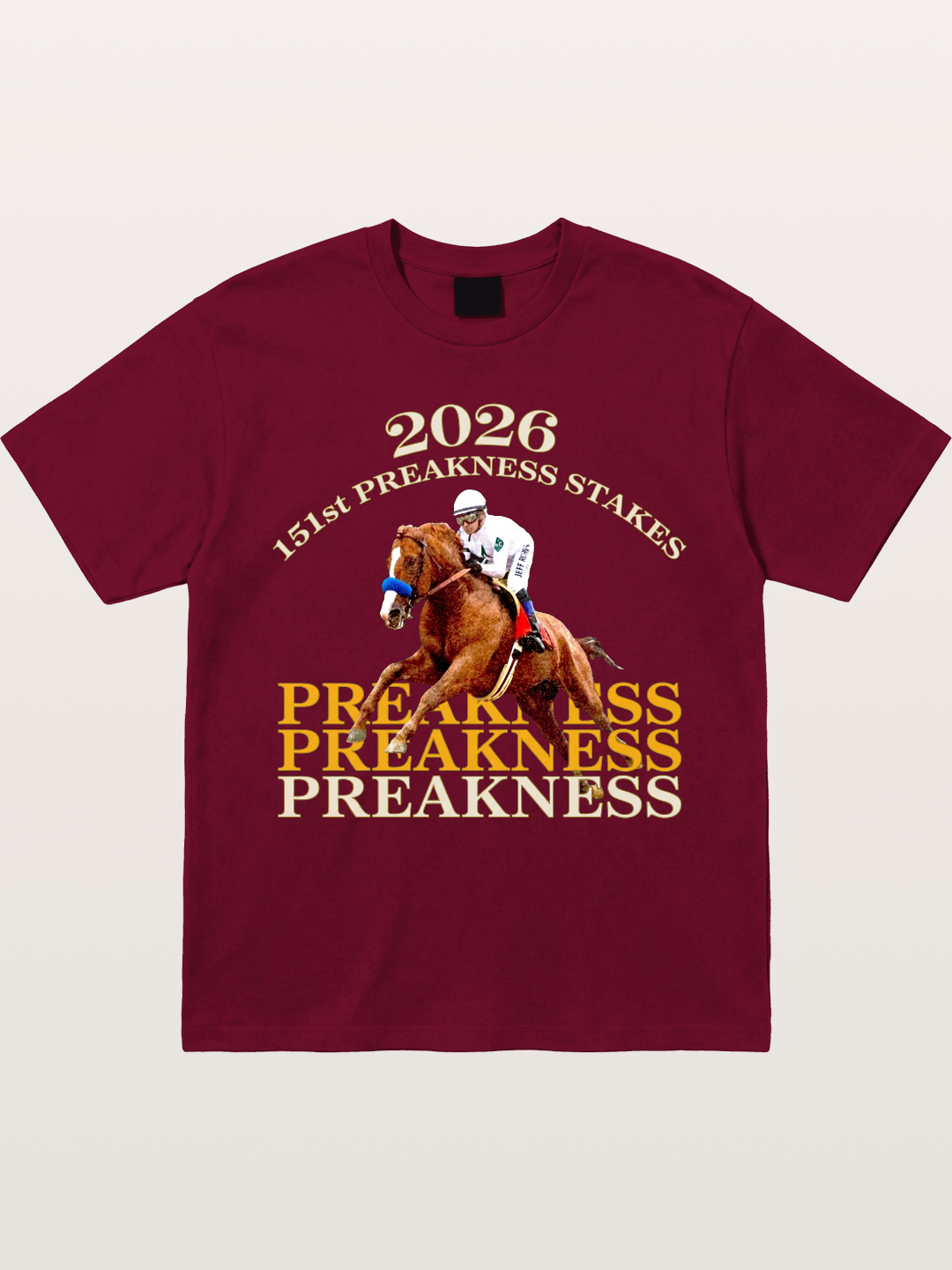 151st Preakness Jockey on Chestnut Horse Gildan T-shirt