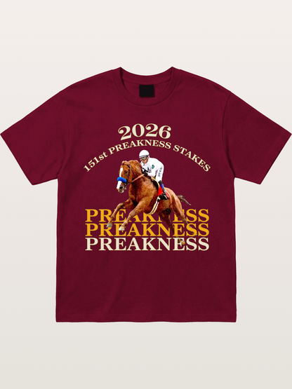 151st Preakness Jockey on Chestnut Horse Gildan T-shirt