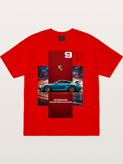 Porsche 911 Turbo S Blue Iconic Cotton T-shirt