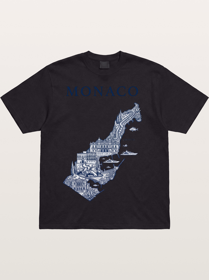 Monaco National Map Circuit Illustration Cotton T-shirt