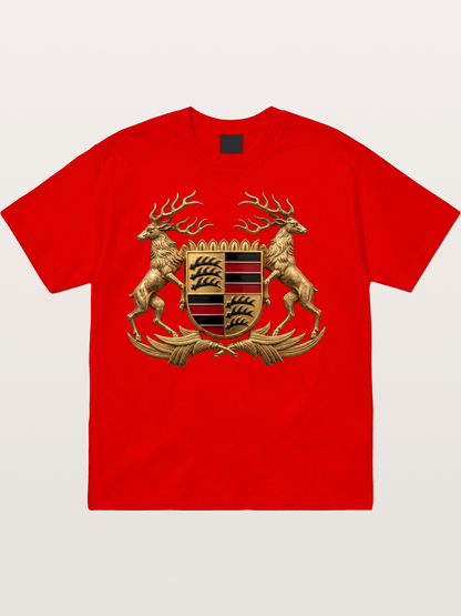 Porsche Crest Deer Artwork Cotton T-shirt