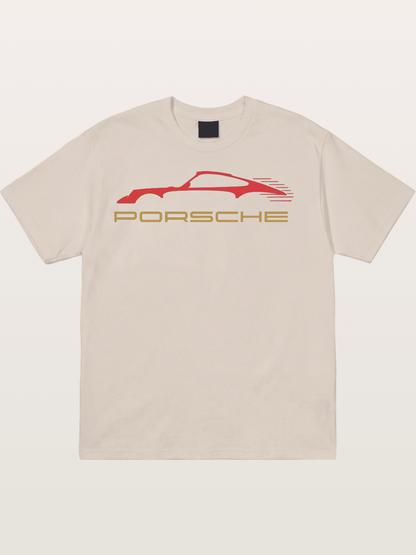 Porsche Red Sports Car Silhouette Cotton T-shirt