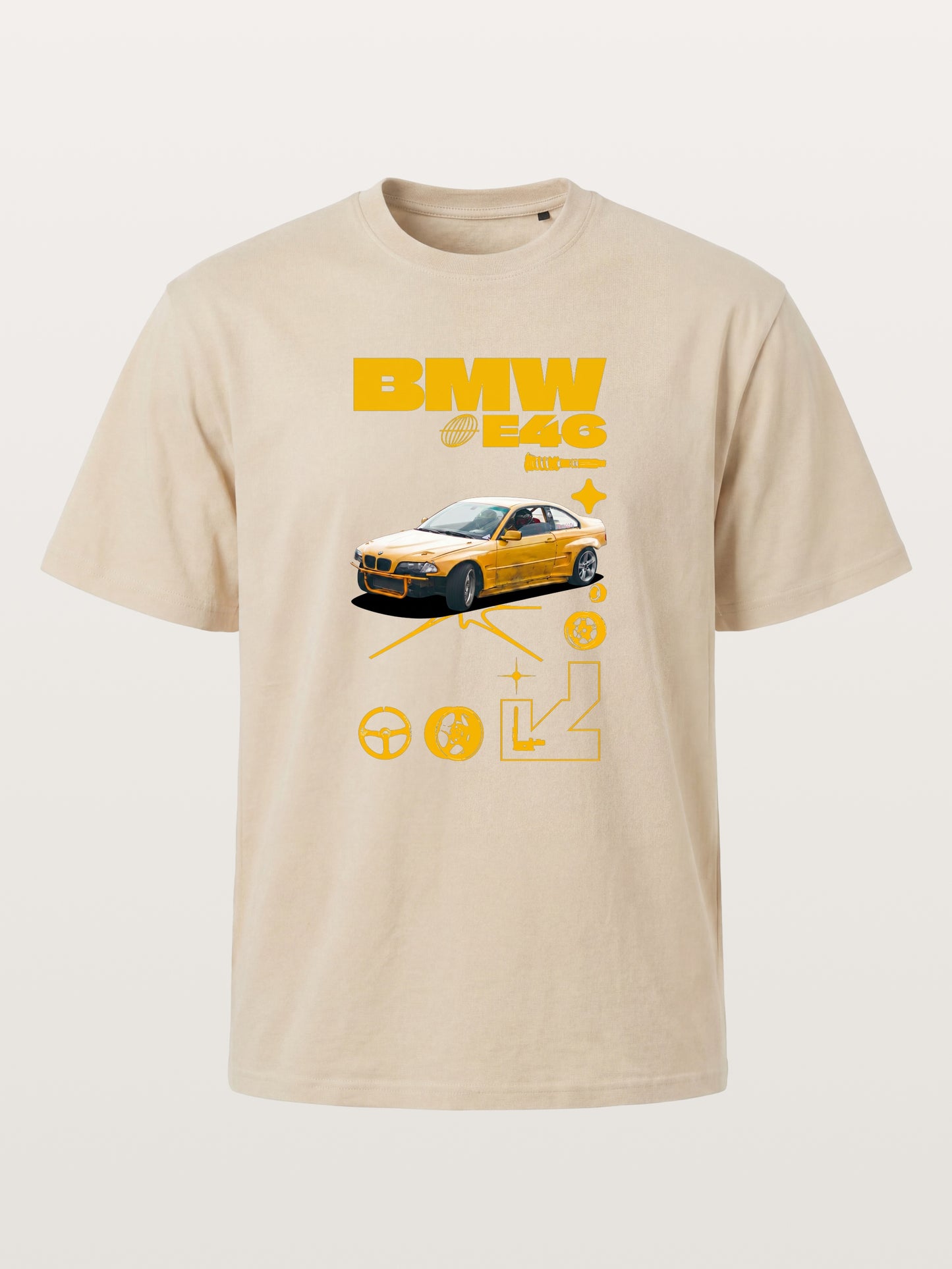 BMW E46 Yellow Tuner Print Gildan T-shirt
