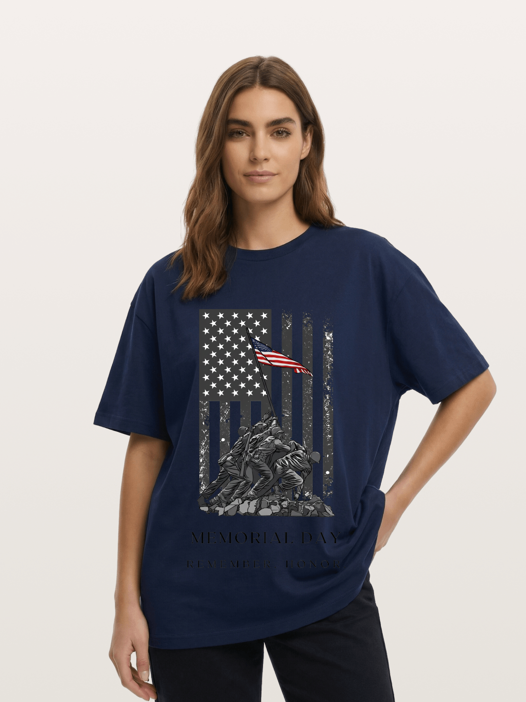 Memorial Day Flag Raising Print Cotton T-shirt