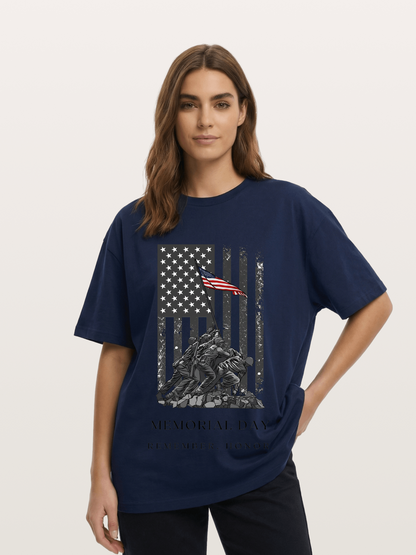 Memorial Day Flag Raising Print Cotton T-shirt