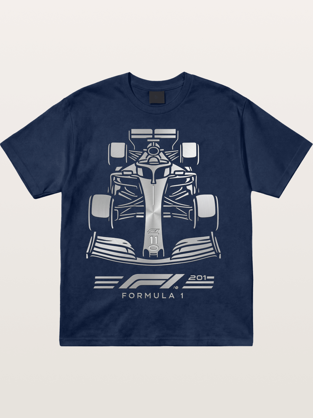 Silver F1 Car Line Art Print Cotton T-shirt
