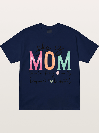 She is Mom Boho Pastel Print Gildan T-shirt