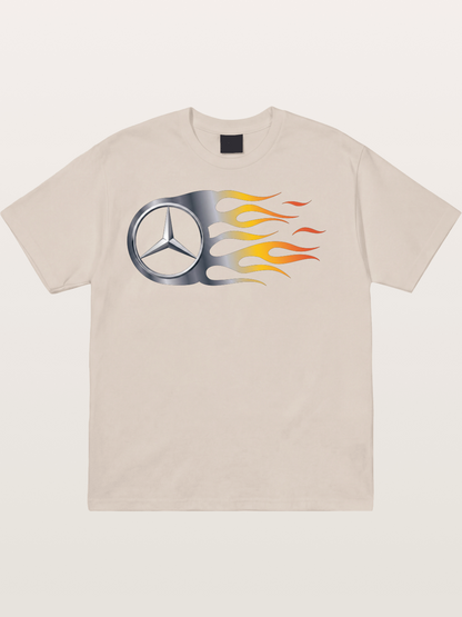 Mercedes Star With Flame Design Cotton T-shirt