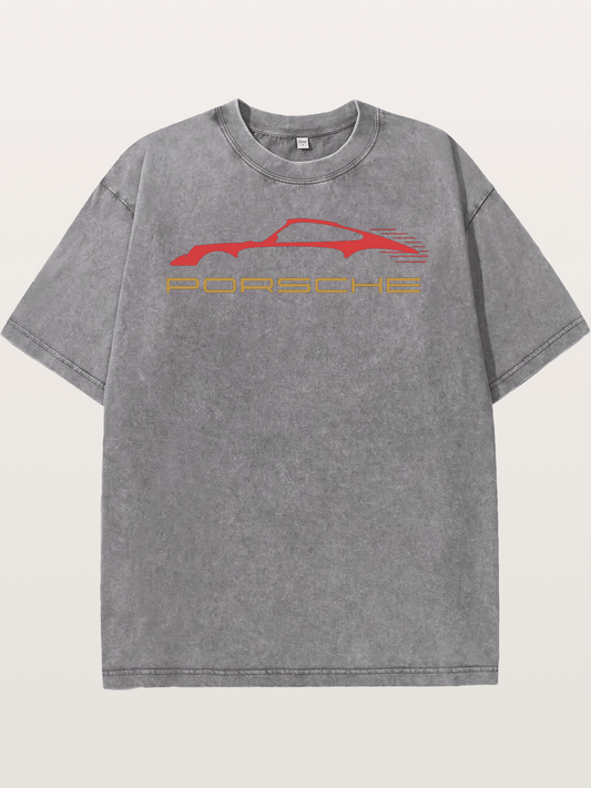 Porsche Red Sports Car Silhouette Washed T-shirt
