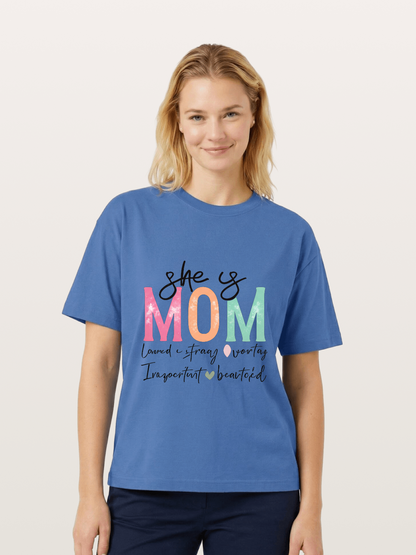 She is Mom Boho Pastel Print Gildan T-shirt