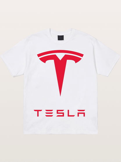 Tesla Red Logo Sticker Cotton T-shirt