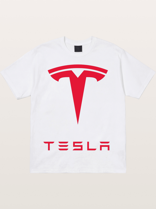 Tesla Red Logo Sticker Cotton T-shirt